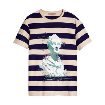 Bust Print Striped Cotton T-shirt