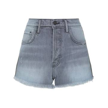 Side Stripe Frayed Denim Shorts
