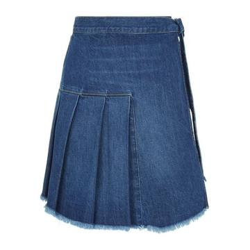 High Waist Pleated Denim Skirt