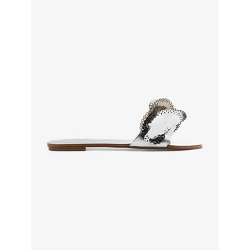 silver Soleil 10 Cutout Ruffle Leather Slides