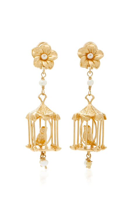 Pagoda 18K Gold Vermeil and Pearl Earrings展示图