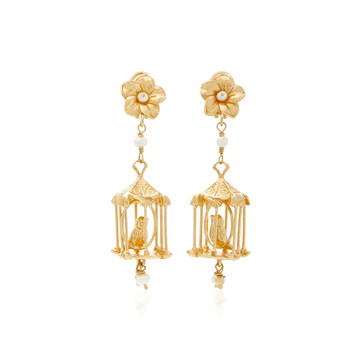 Pagoda 18K Gold Vermeil and Pearl Earrings