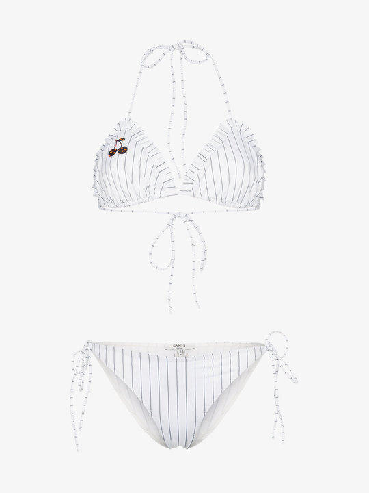 White stripe ruffle bikini展示图