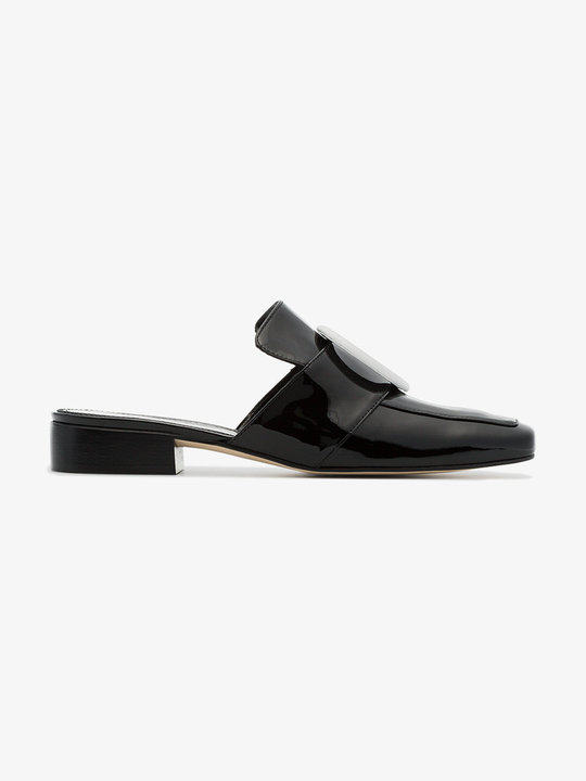 black Petrol Shadow patent leather backless loafers展示图