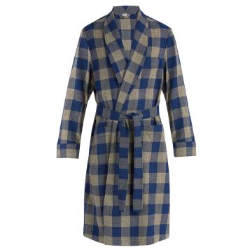Woven-check wool-blend coat