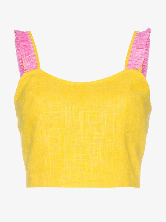 Yellow Coco linen crop top展示图