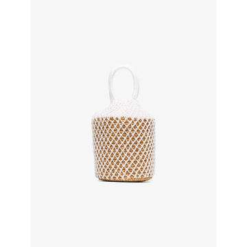 White straw and net bucket bag