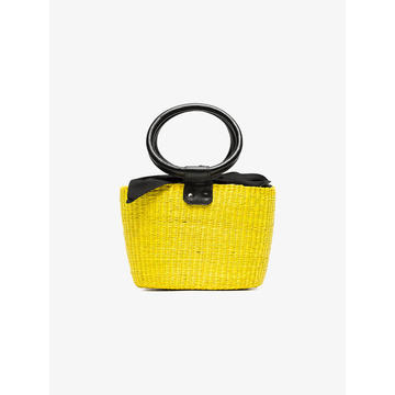 yellow and black basket mini straw bag