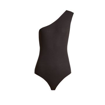 One-shoulder ribbed jersey bodysuit