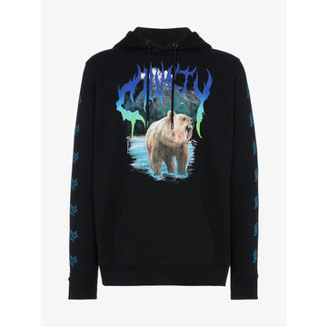 bear print cotton hooded sweatshirt