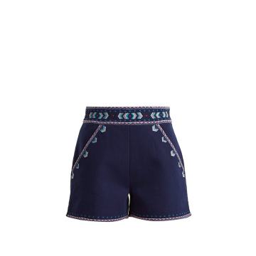 Embroidered high-rise cotton-twill shorts