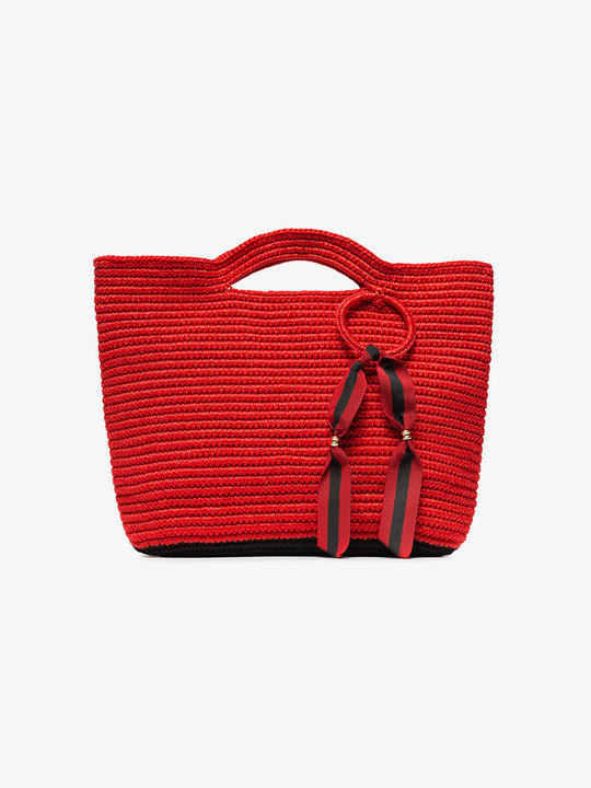 red ribbon tassel straw basket bag展示图