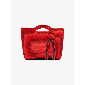 red ribbon tassel straw basket bag
