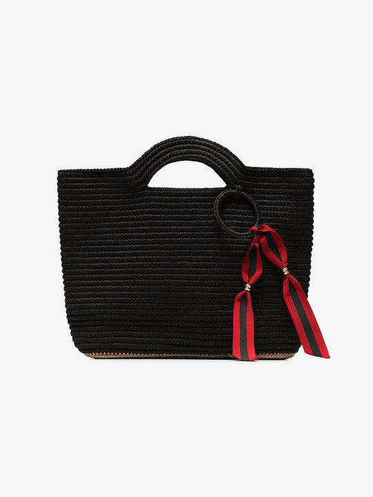 black ribbon tassel straw basket bag展示图