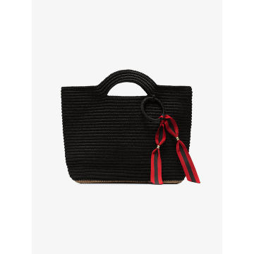 black ribbon tassel straw basket bag