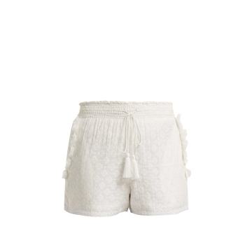 Tassel-trimmed cotton and silk-blend shorts
