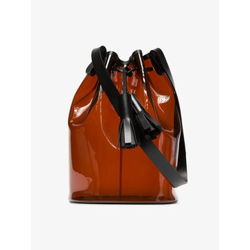 Brown and black PVC bucket bag