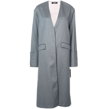 mid-length collarless reversible coat