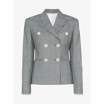 Grey double breasted check blazer