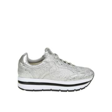 Voile Blanche "margot" Sneakers In Silver Laminated Leather