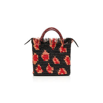 Frayed Printed Cotton Straw Tote