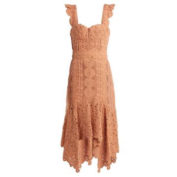 Cotton-macramé lace handkerchief-hem dress