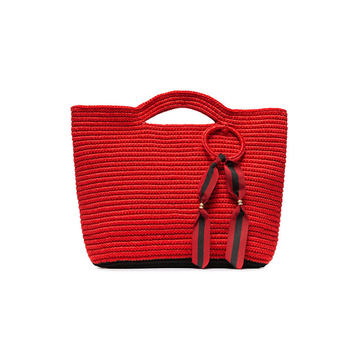 red ribbon tassel straw basket bag