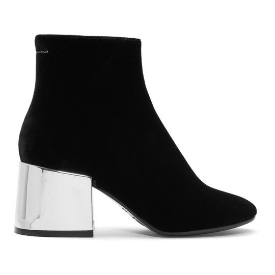 Black Velvet Cube Heel Boots展示图