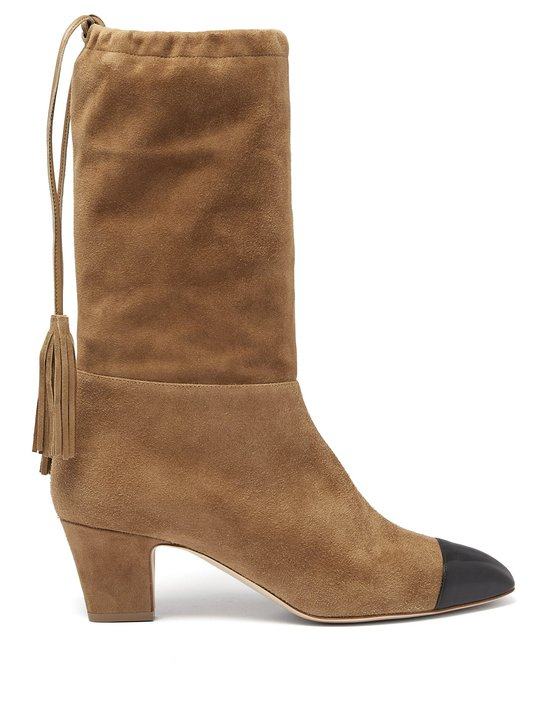 Tiptoe square-toe suede knee-high boots展示图