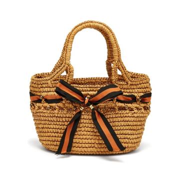 Ribbon and bead-embellished toquilla-straw bag