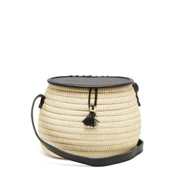 Leather and toquilla-straw basket bag