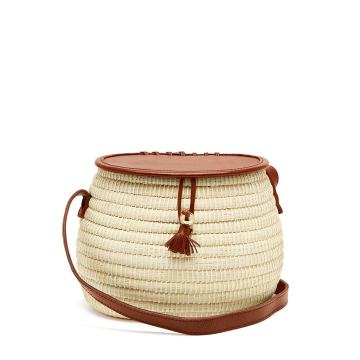 Leather and toquilla-straw basket bag