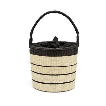 Striped toquilla-straw basket bag