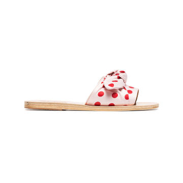 pink and red Taygete polka dot satin bow slides