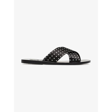 black Thais polka dot satin slides