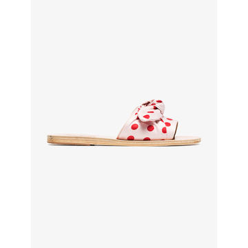 pink and red Taygete polka dot satin bow slides