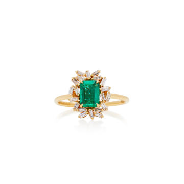 One-of-a-Kind 18K Yellow Gold Emerald and Diamond Ring