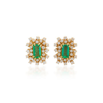 One-of-a-Kind 18K Yellow Gold Emerald and Diamond Earrings