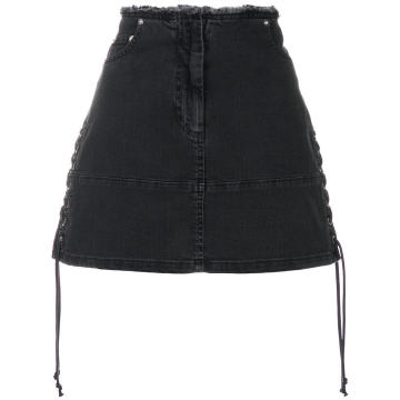 lace-up denim mini skirt