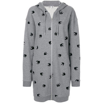 swallow print zipped hoodie