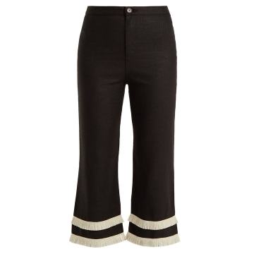 Cassie raffia-trimmed linen-blend trousers