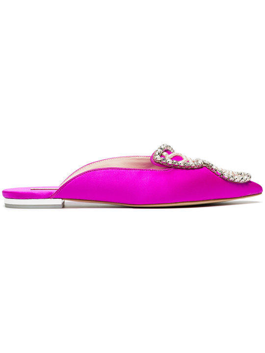 pink Bibi Butterfly pearl crystal satin slippers展示图