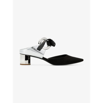 black 40 suede mirrored heel mules