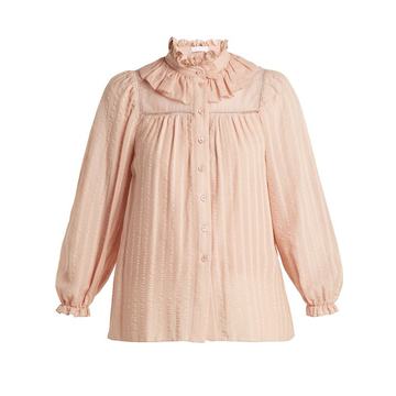 Ruffle-neck cotton top