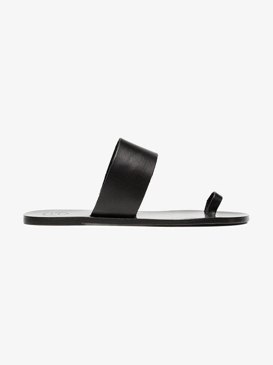 black Astrid leather flat sandals展示图