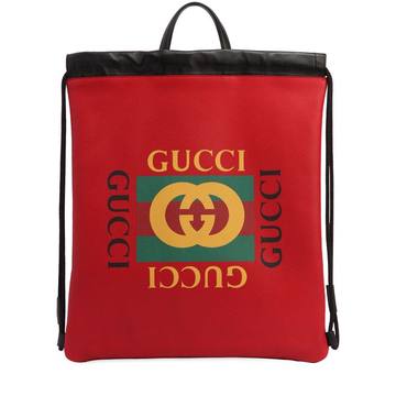 GUCCI 1980年代印图抽绳双肩包