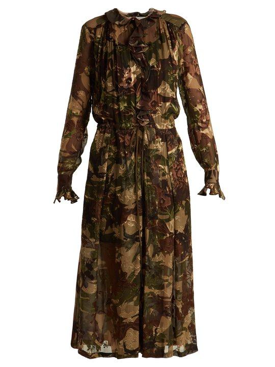 Lucinda camouflage-print hammered silk dress展示图