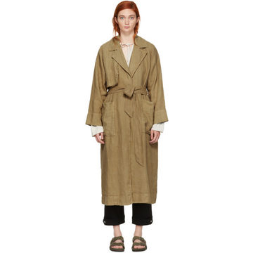 Brown Dyed Linen Trench Coat