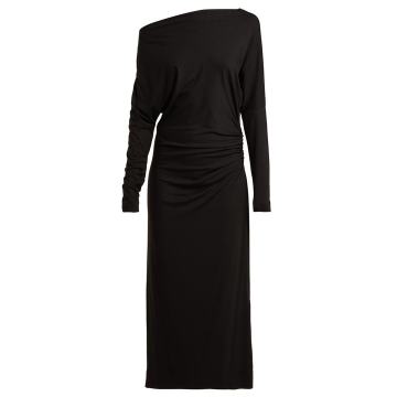 Thigh boat neck ruched midi dress