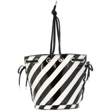 striped bucket-style shoulder bag